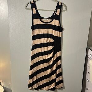 Calvin Klein Black Beige‎ Striped Sleeveless Stretch Tank Dress  Description: